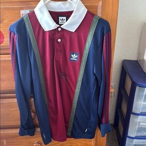 Adidas Burgundy and Navy Long Sleeve Polo